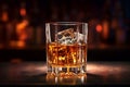 Product commercial image of whiskey drink in transparent glass