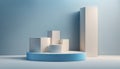 Product display podium with blue abstract background. 3D rendering Royalty Free Stock Photo