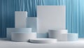 Product display podium with blue abstract background. 3D rendering Royalty Free Stock Photo