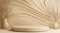 Product display stand with Generative Ai. Podium nature beige abstract background