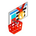 Product evaluation icon isometric vector. Number one medal and shopping basket