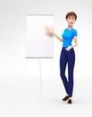 Product Flip-Chart Mockup, Blank Board with Coaching Jenny - 3D Cartoon Female Character in Casual Clothes