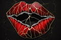 product image abstract lips made of red stone and black marble