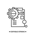 Product implementation icon. Gear with checklist clipboard vector illustration. Royalty Free Stock Photo