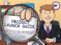 Product Launch Guide through Magnifier. Doodle Design.