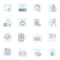 Product launch linear icons set. Debut, Introduction, Brand-new, Innovation, Release, Kickoff, Premiere line vector and Royalty Free Stock Photo