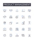 Product management line icons collection. Scrubbing, Dusting, Vacuuming, Mopping, Sanitizing, Organizing, Tidying vector