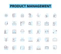 Product management linear icons set. strategy, roadmap, prioritization, ideation, analysis, development, launch line
