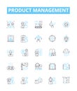 Product management vector line icons set. Product, Management, Planning, Development, Optimization, Branding, Delivery