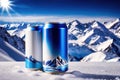 aluminum can White and blue tones There are ice crystals and snow mountains. and Royalty Free Stock Photo