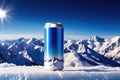 aluminum can White and blue tones There are ice crystals and snow mountains. and Royalty Free Stock Photo