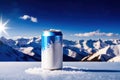 aluminum can White and blue tones There are ice crystals and snow mountains. and Royalty Free Stock Photo