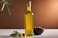 Product packaging mockup photo of bottle of olive oil, studio advertising photoshoot