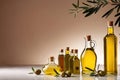 Product packaging mockup photo of bottle of olive oil, studio advertising photoshoot