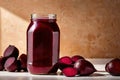 Product packaging mockup photo of jar of pickled beets, studio advertising photoshoot