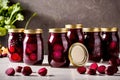 Product packaging mockup photo of jar of pickled beets, studio advertising photoshoot