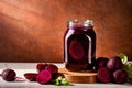 Product packaging mockup photo of jar of pickled beets, studio advertising photoshoot