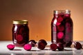 Product packaging mockup photo of jar of pickled beets, studio advertising photoshoot