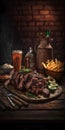 product photo BBQ, grilled meat, grilled meat, filet mignon, barbecue, grilled meat, beef steak, steak, generative ai