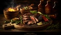 product photo BBQ, grilled meat, grilled meat, filet mignon, barbecue, grilled meat, beef steak, steak, generative ai