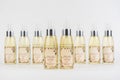 Product photograph of bottles of natural body oil. Liverpool, UK 10 Nov 2019