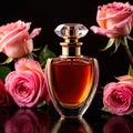 Product photography of luxurious perfume bottle with roses Royalty Free Stock Photo