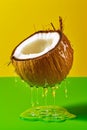 product photography picture of an ultra realistic coconut fruit as dripping - generative Ai illustration