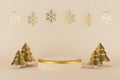 Product Podium Christmas and New Year Concept with Christmas Tree and Snowflake.