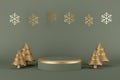 Product Podium Christmas and New Year Concept with Christmas Tree and Snowflake.