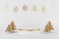 Product Podium Christmas and New Year Concept with Christmas Tree and Snowflake.