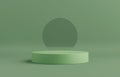 Product Podium - Green Podium, Green Reflective Background. 3D Illustration