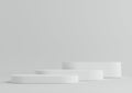 Product Podium - White Oblong Podiums, White Background. 3D Illustration