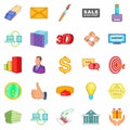 Product promotion icons set, cartoon style