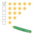 Product Rating Stars With Green Pencil - Vector Illustration - Isolated On White