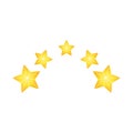 Product ratings, five stars or golden star, quality rating, feedback, premium icon flat logo in yellow on isolated white