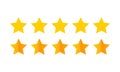 Product ratings, five stars or golden star, quality rating, feedback, premium icon set flat logo in yellow on isolated white