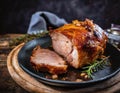 Closeup of delicious smoked roast beef on a plate Royalty Free Stock Photo