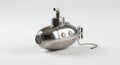 Shiny Silver Submarine Object with Detail on Clean White Backdrop Royalty Free Stock Photo
