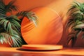 Product showcase in bright orange tropical setting