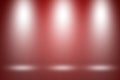 Product showcase or display with spotlight. Red studio room background with a three spotlight Royalty Free Stock Photo