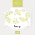 Product sticker with hand drawn borage leaves