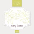 Product sticker with hand drawn curry leaves