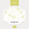 Product sticker with hand drawn marjoram leaves