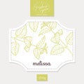 Product sticker with hand drawn melissa leaves