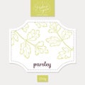 Product sticker with hand drawn parsley leaves