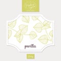Product sticker with hand drawn perilla leaves