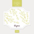 Product sticker with hand drawn thyme leaves