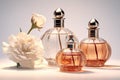 cosmetic woman flower glass elegant smell bottle scent aroma fragrance perfume. Generative AI.