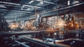 Production and assembly lines within a modern manufacturing facility. Machinery and industrial equipment. Generative AI