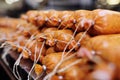 Production of boiled sausages and smoked sausage at a meat factory Royalty Free Stock Photo